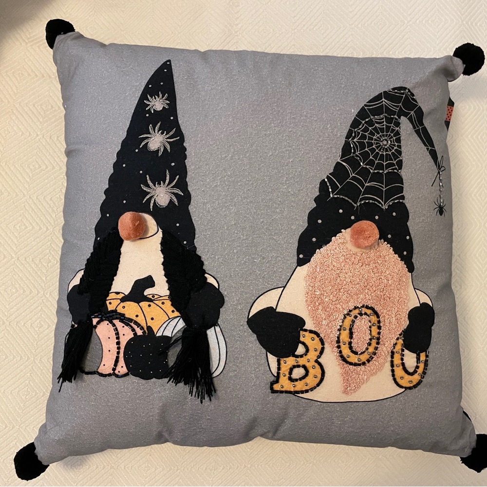 Halloween Gnome Pillow Witch Spiderweb Spiders Pumpkin Boo NWT